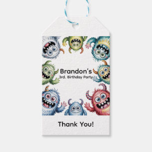 Colourful Monsters 3rd. Birthday Party Thank You Gift Tags