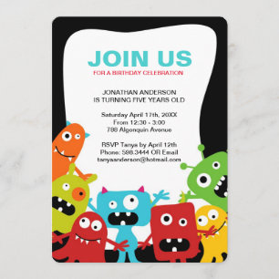 Colourful Monsters - Birthday Party Invitation