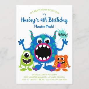 Colourful Monsters Birthday Party Invitation