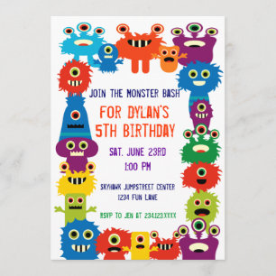 Colourful Monsters Birthday Party Invitations