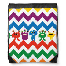 Colourful Monsters Chevron Zigzags Kids Cinch Bag