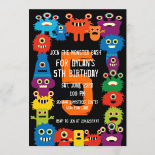 Colourful Monsters Kids Birthday Party Invitations