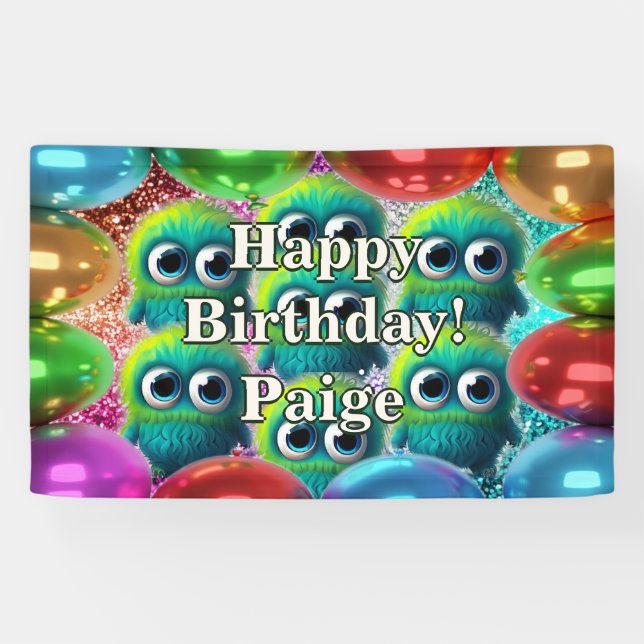 Colourful Monsters Personalised character birthday Banner (Horizontal)