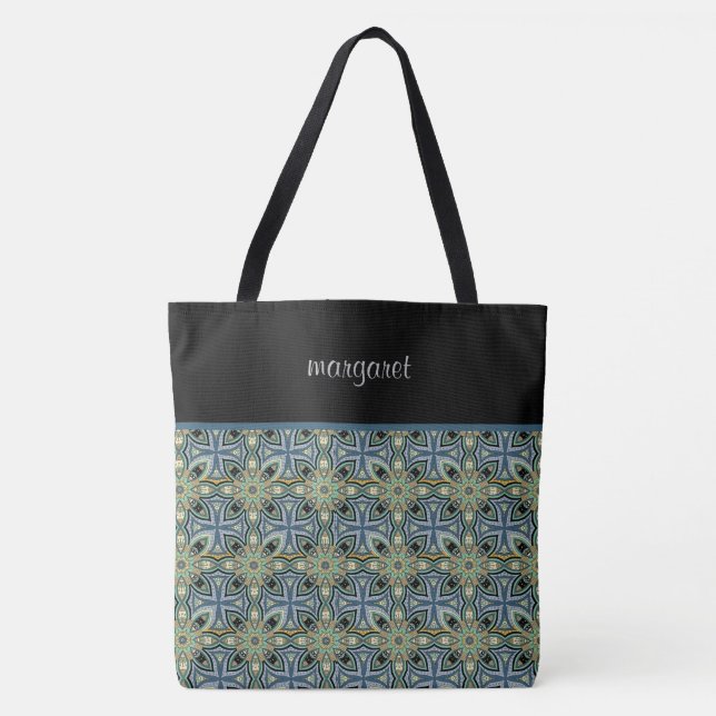 Colourful Moroccan Pattern Monogrammed Tote Bag (Front)