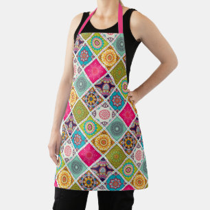 Colourful Moroccan pink inspired pattern arty Apron