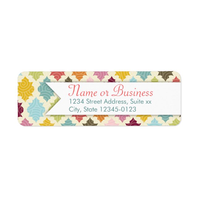 Colourful Moroccan Quatrefoil Custom Address Label (Front)