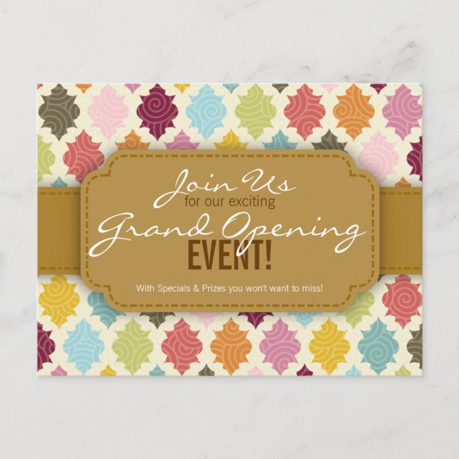 Colourful Moroccan Quatrefoil Custom Event Cards (Front)
