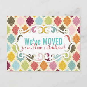 Colourful Moroccan Quatrefoil Moving / Moved Cards