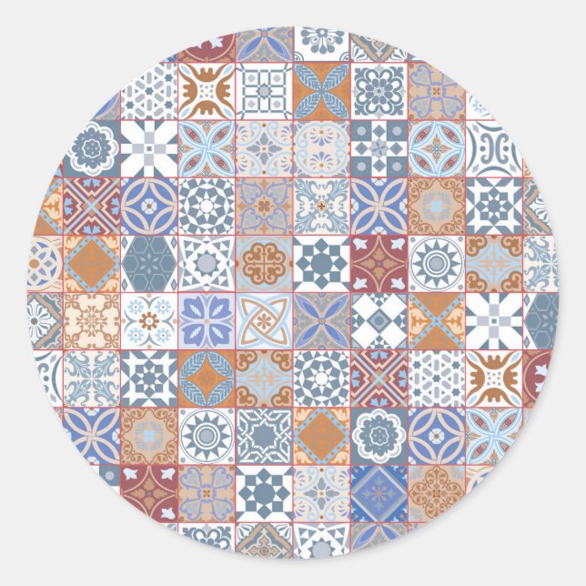 Colourful Moroccan tile Classic Round Sticker (Front)