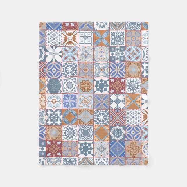 Colourful Moroccan tile Fleece Blanket (Front)