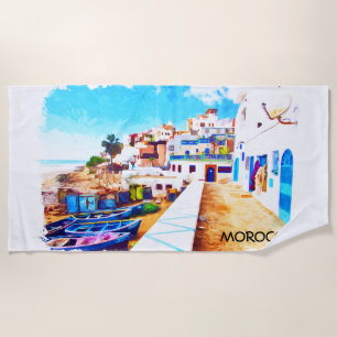 Colourful Morocco Travel Watercolor Beach Towel