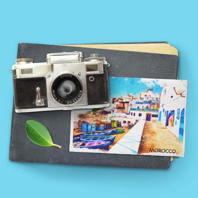 Colourful Morocco Travel Watercolor Postcard (morocco vintage travel postcard)