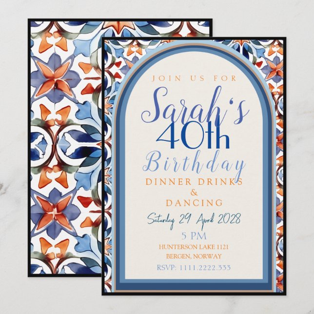 Colourful Morrocan Geometric Tile Birthday Invitation (Front/Back)
