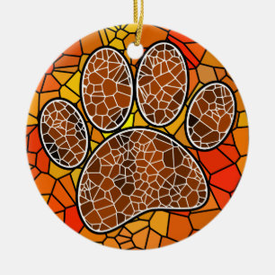 Colourful Mosaic Art Dog Paw Print Ceramic Tree Decoration