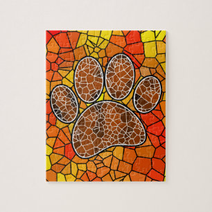 Colourful Mosaic Art Dog Paw Print Jigsaw Puzzle