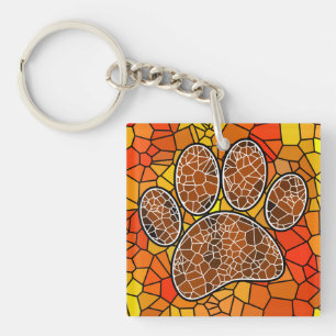 Colourful Mosaic Art Dog Paw Print Key Ring
