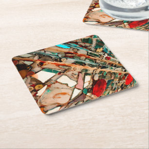 Colourful Mosaic Art Square Paper Coaster