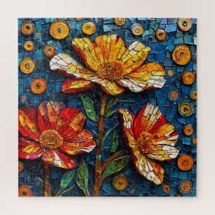 Colourful Mosaic Artwork of Vibrant Flowers Jigsaw Puzzle