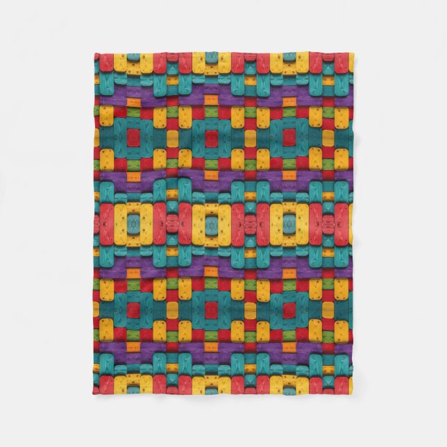 Colourful Mosaic Block Aztec Fleece Blanket (Front)
