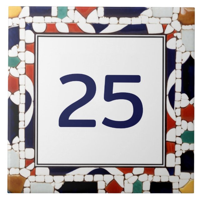 Colourful Mosaic Building House Number Plaque Sign Tile (Front)