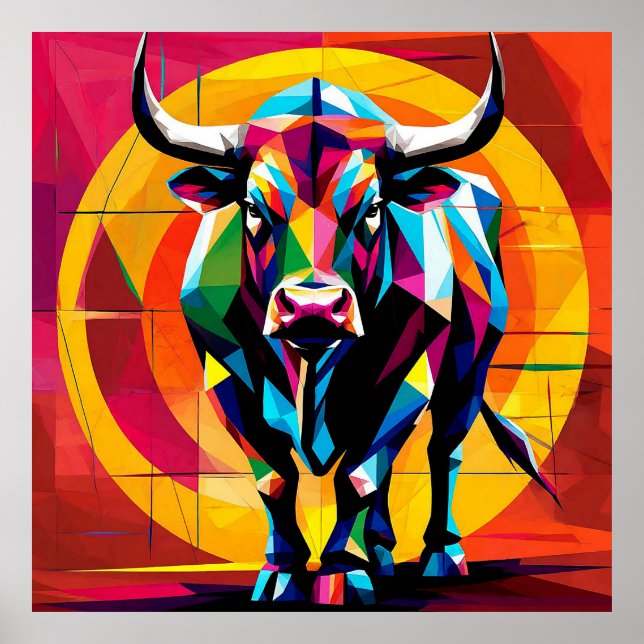 Colourful Mosaic Bull Poster (Front)