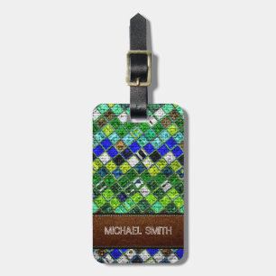 Colourful Mosaic Burlap Elegant Leather Look #8 Luggage Tag