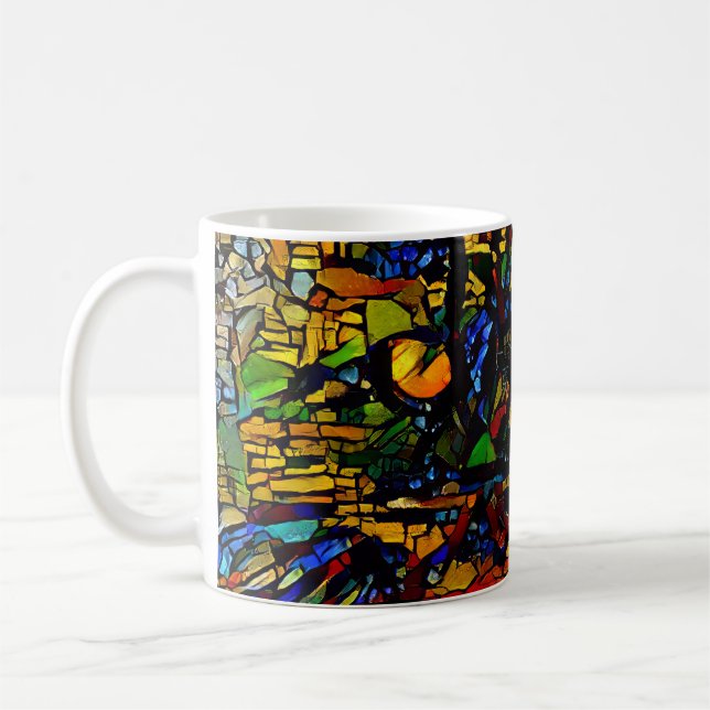 Colourful Mosaic Cat Art Prin Coffee Mug (Left)