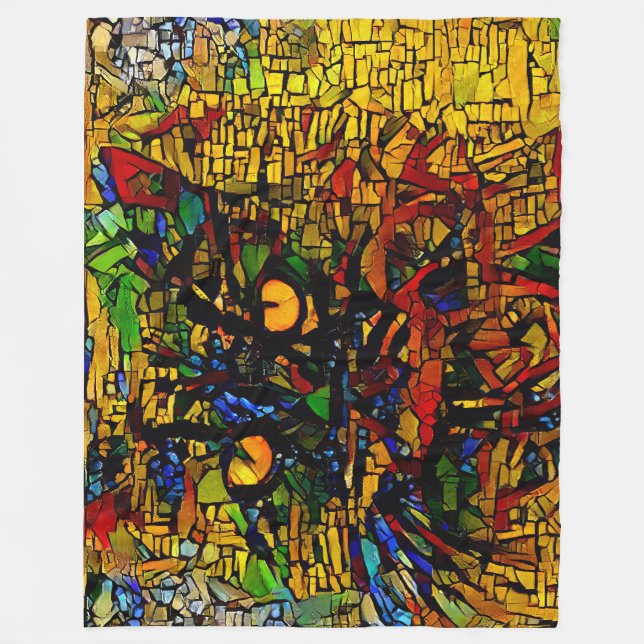 Colourful Mosaic Cat Art Prin Fleece Blanket (Front)