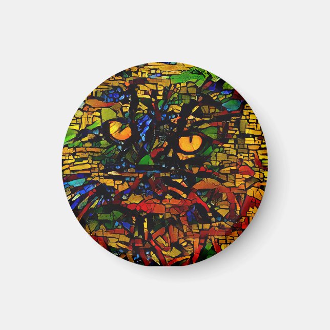Colourful Mosaic Cat Art Prin Magnet (Front)
