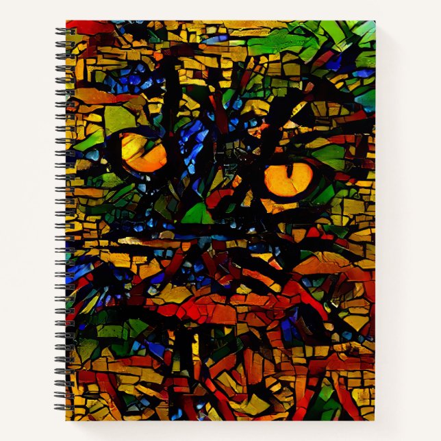 Colourful Mosaic Cat Art Prin Notebook (Front)