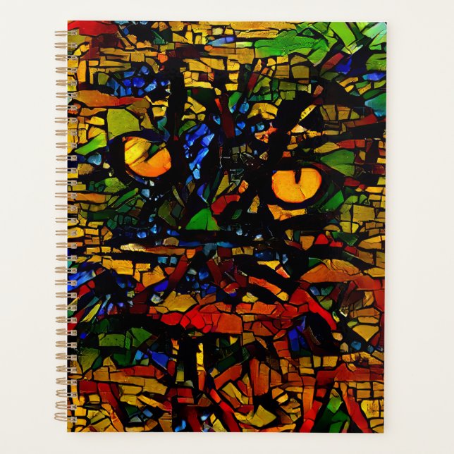 Colourful Mosaic Cat Art Prin Planner (Front)