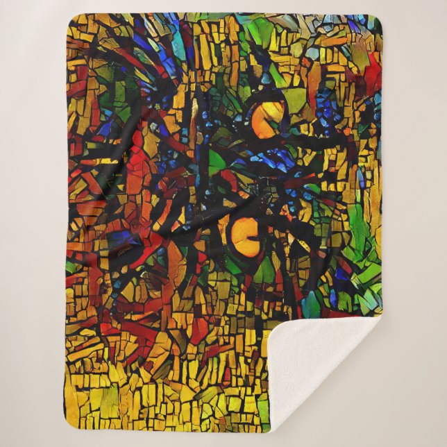 Colourful Mosaic Cat Art Prin Sherpa Blanket (Front)