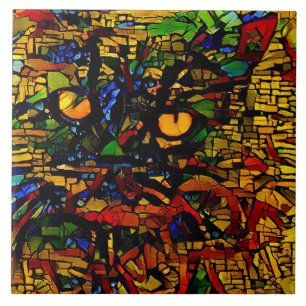 Colourful Mosaic Cat Art Prin Tile