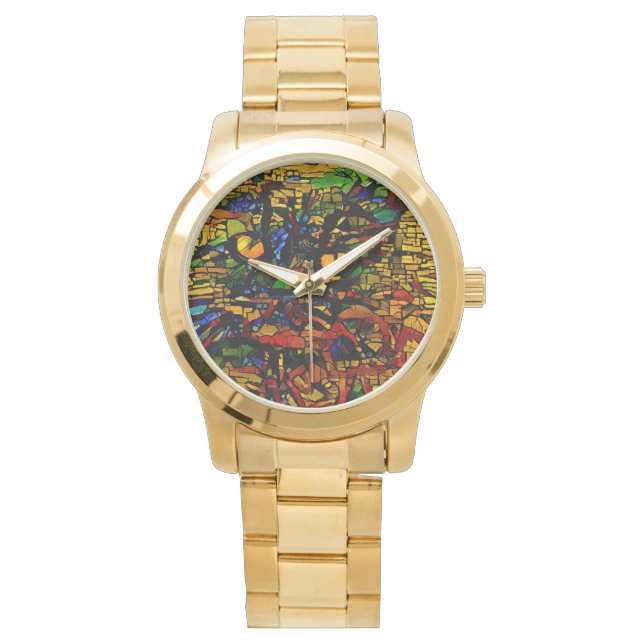 Colourful Mosaic Cat Art Prin Watch (Front)