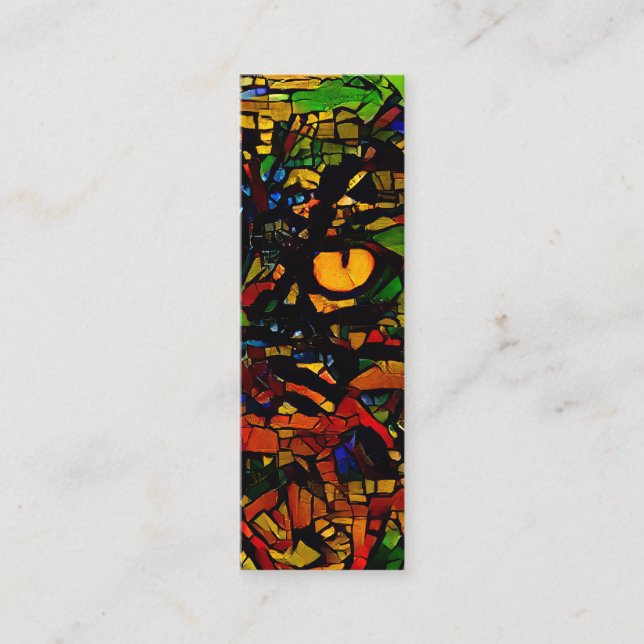 Colourful Mosaic Cat Art Print Bookmark  Mini Business Card (Front)