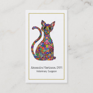 Colourful Mosaic Cat Gold Paw Animal Business Card