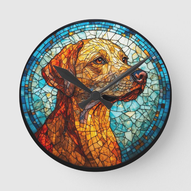 Colourful Mosaic Dog Round Clock (Front)