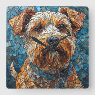 Colourful Mosaic Dog Square Wall Clock