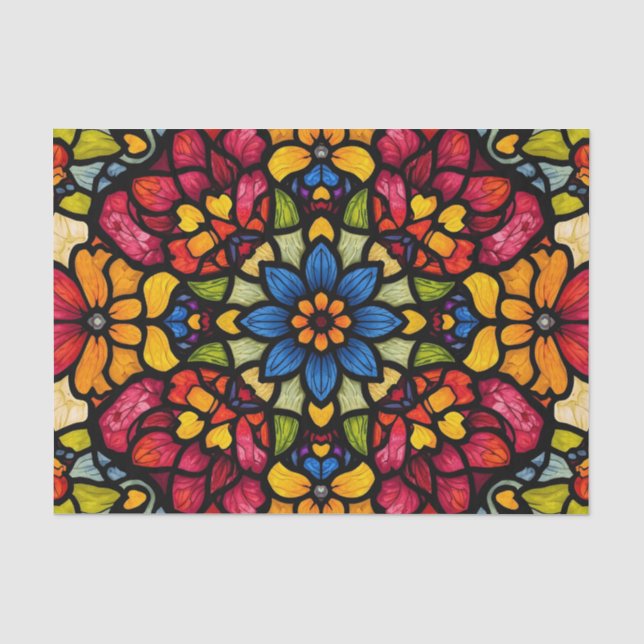 Colourful Mosaic Flower Pattern Abstract  Tissue Paper (Front)