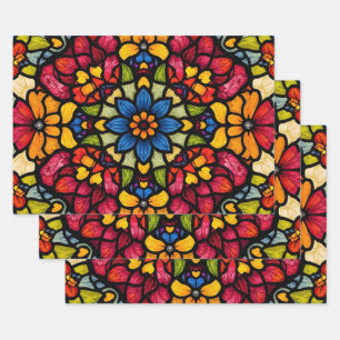 Colourful Mosaic Flower Pattern Abstract Wrapping Paper Sheet