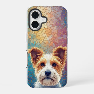 🐶 Colourful Mosaic Fluffy Dog ✨ White Cute Pet iPhone 16 Case