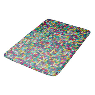 Colourful mosaic, geometric squares pattern bath mat