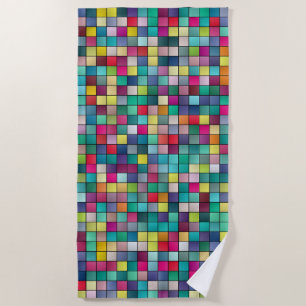 Colourful mosaic, geometric squares pattern beach towel