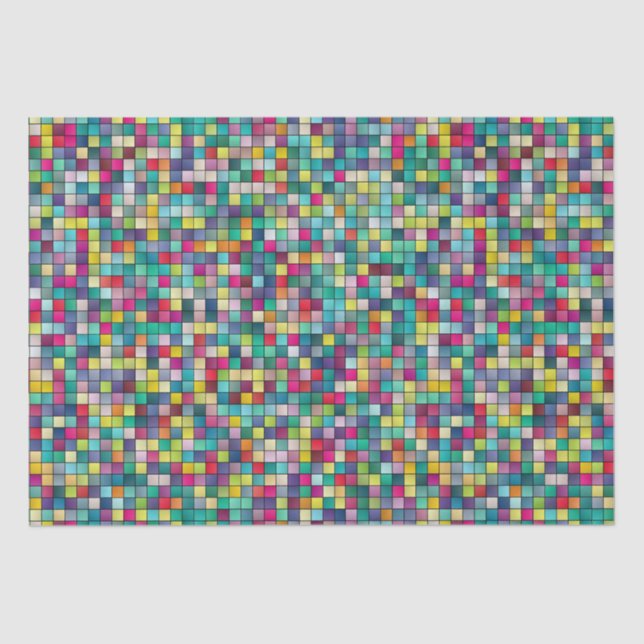 Colourful mosaic, geometric squares pattern tissue paper (Front)