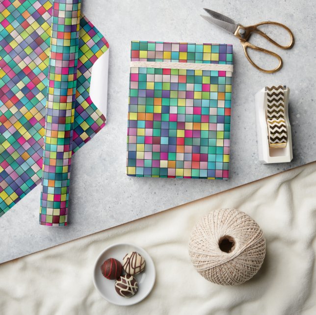 Colourful mosaic, geometric squares pattern wrapping paper (Crafts)
