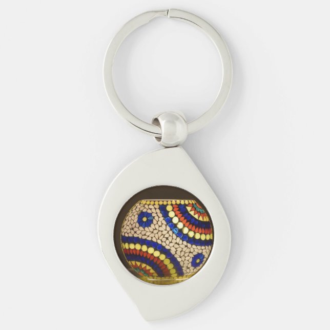Colourful Mosaic Glass Pattern Round Keychain (Front)