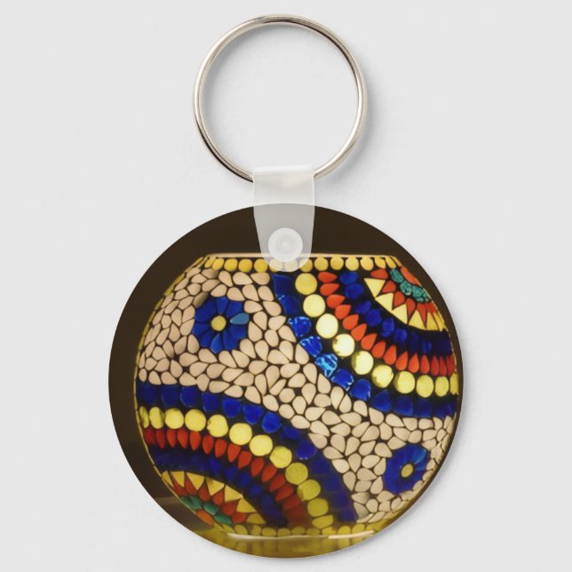 Colourful Mosaic Glass Pattern Round Keychain (Front)