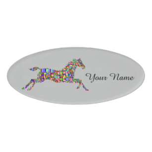 Colourful Mosaic Horse Riding School Name Tag