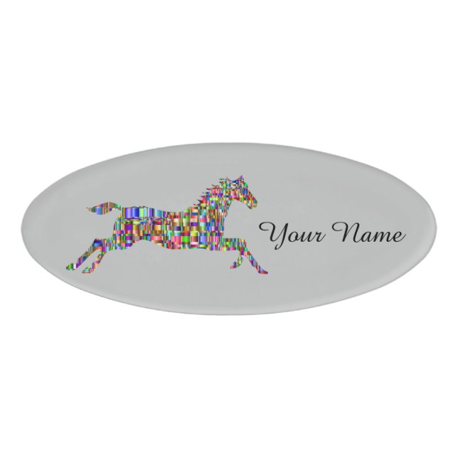 Colourful Mosaic Horse Riding School Name Tag (Front)
