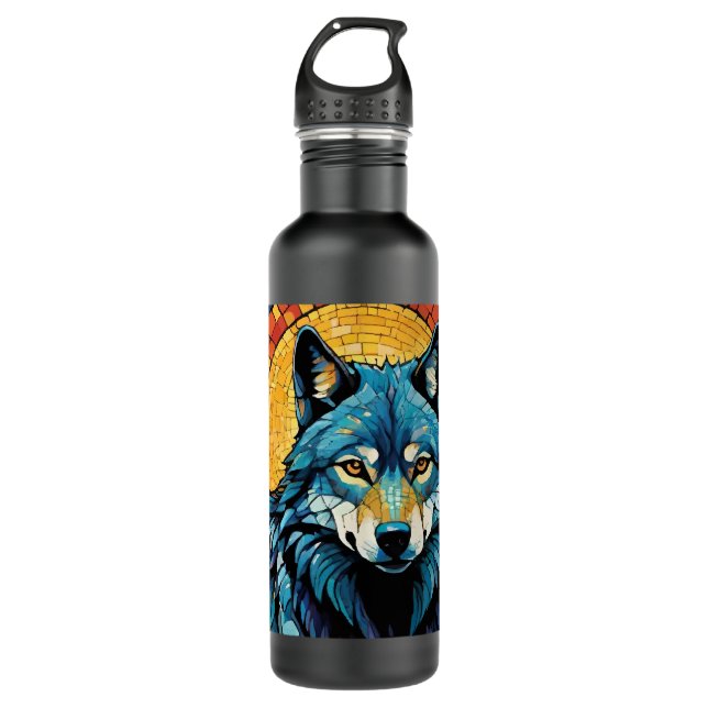 Colourful Mosaic Illustration of Majestic Wolf 710 Ml Water Bottle (Front)